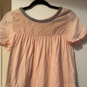 Pink babydoll embroidered neck top